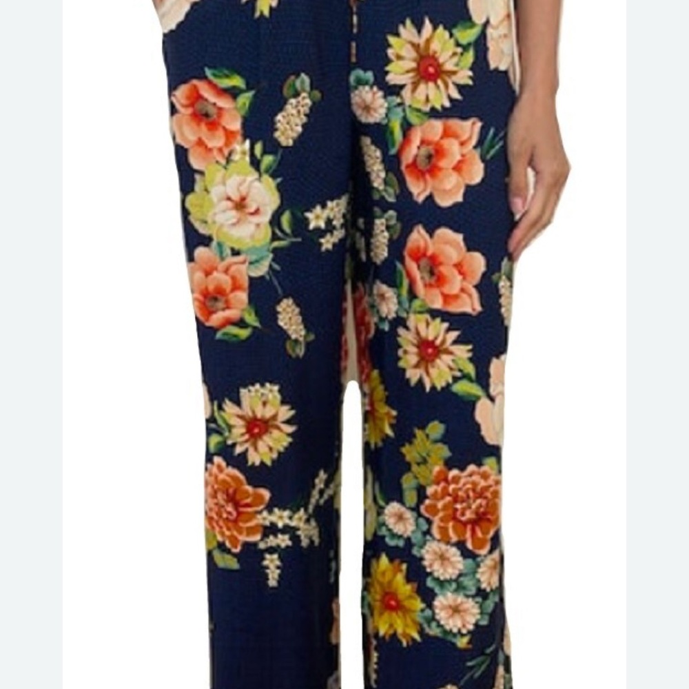 Johnny Was Black Floral Border Split Pants Sz L - Picture 3 of 13